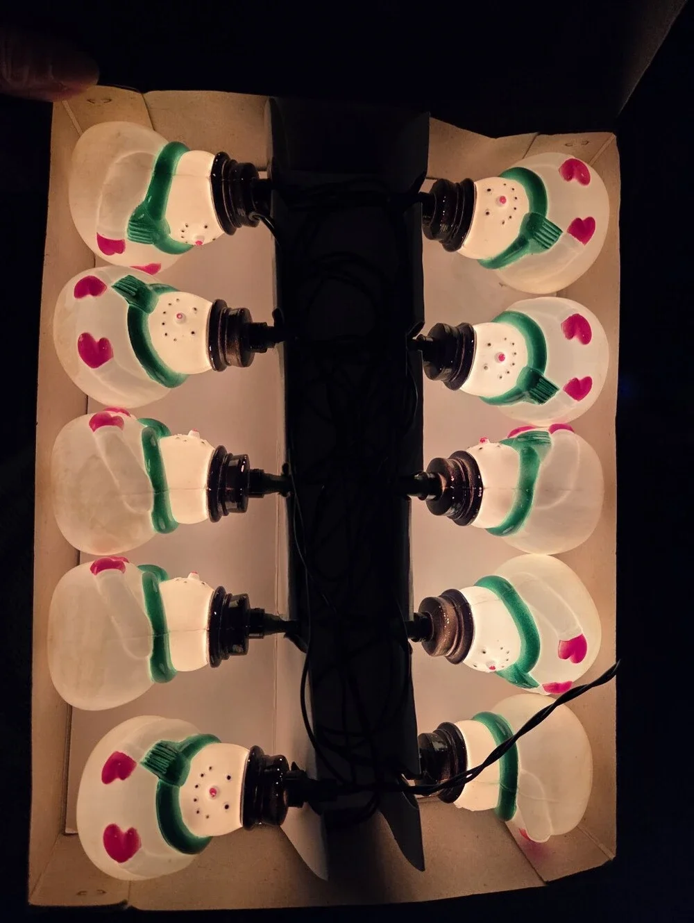 vintage Hafer's 10-count blow mold snowman Christmas light set original Box